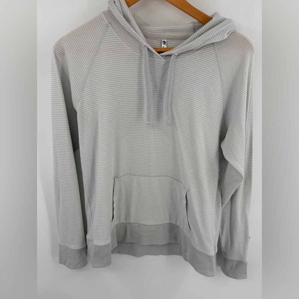 Kuhl women’s stria mist gray striped pullover hoody thermal lightweight size M